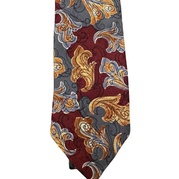 Valentino Garavani Silk Necktie – Baroque Scroll Pattern – Burgundy, Grey, Gold - Picture 2 of 4